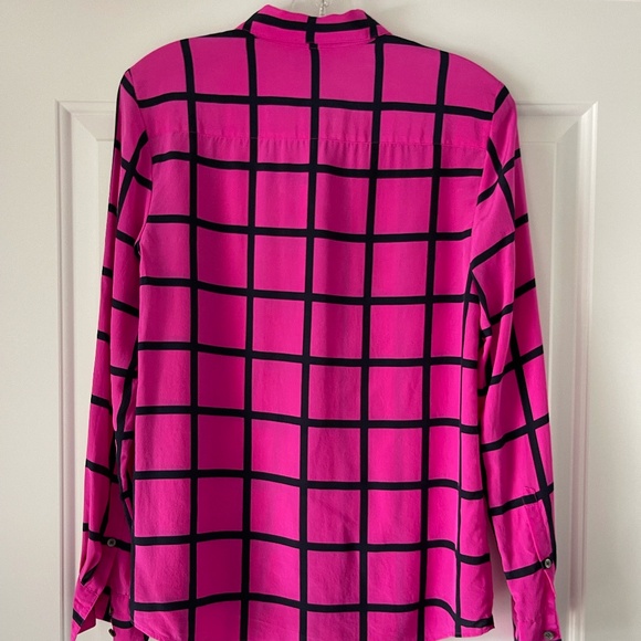 *Brand New* J Crew Silk Button Up Blouse Silk Fuchsia Windowpane Print, Size 6 - Picture 2 of 4